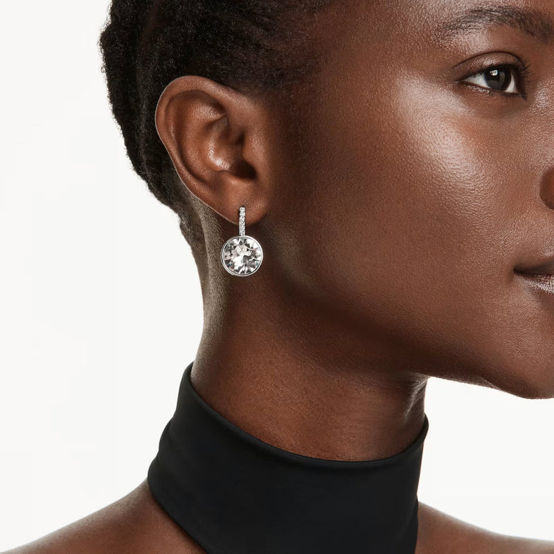 Swarovski Millenia drop earrings, Round cut, White, Rhodium plated