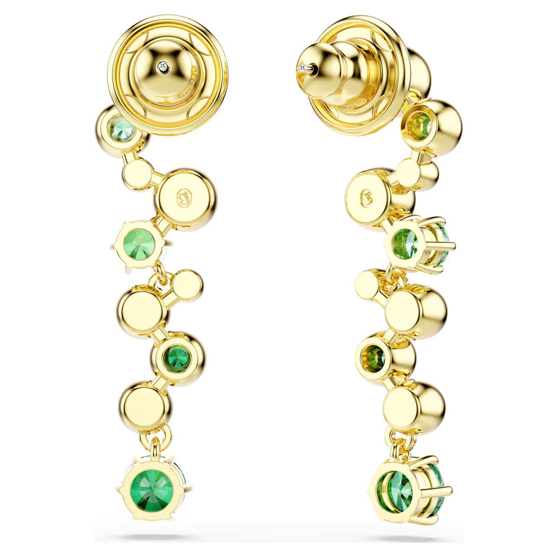 Swarovski Constella drop earrings, Mixed cuts, Green, Gold-tone plated