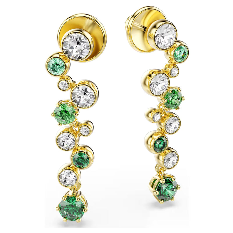 Swarovski Constella drop earrings, Mixed cuts, Green, Gold-tone plated