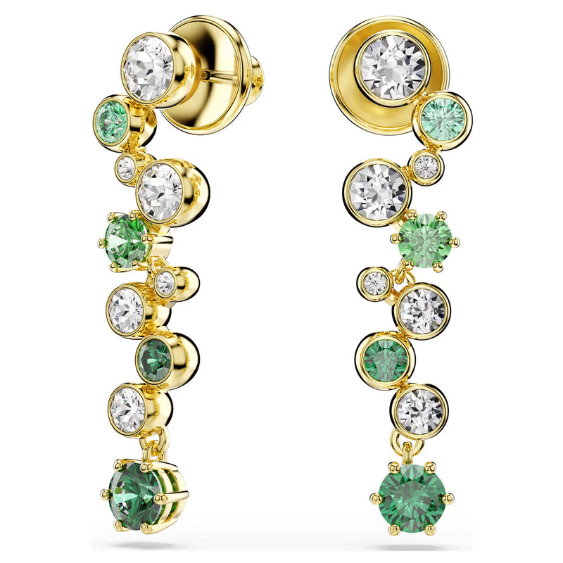 Swarovski Constella drop earrings, Mixed cuts, Green, Gold-tone plated