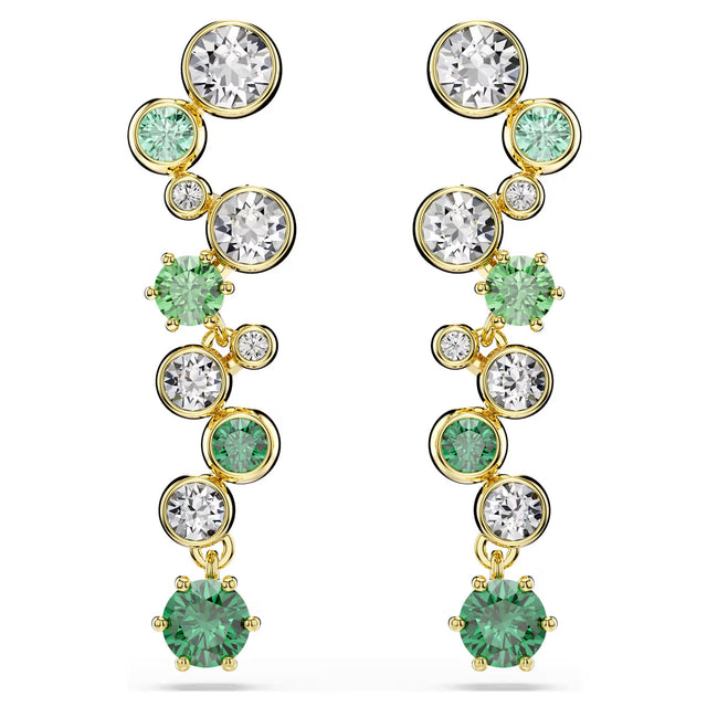 Swarovski Constella drop earrings, Mixed cuts, Green, Gold-tone plated