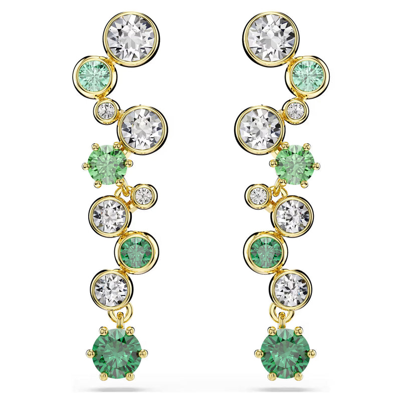 Swarovski Constella drop earrings, Mixed cuts, Green, Gold-tone plated