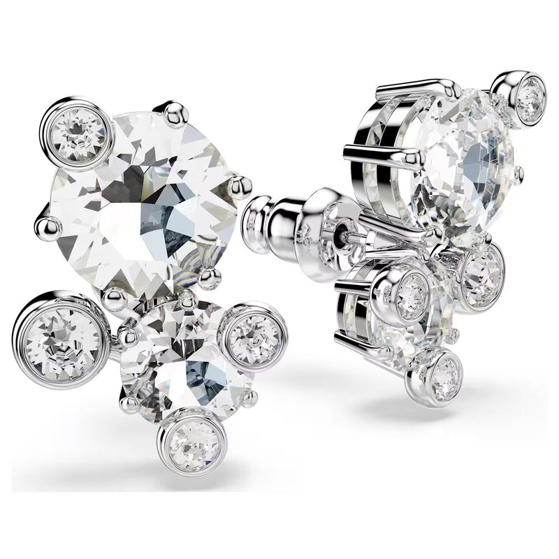 Swarovski Constella stud starry earrings, Round cut, White, Rhodium plated