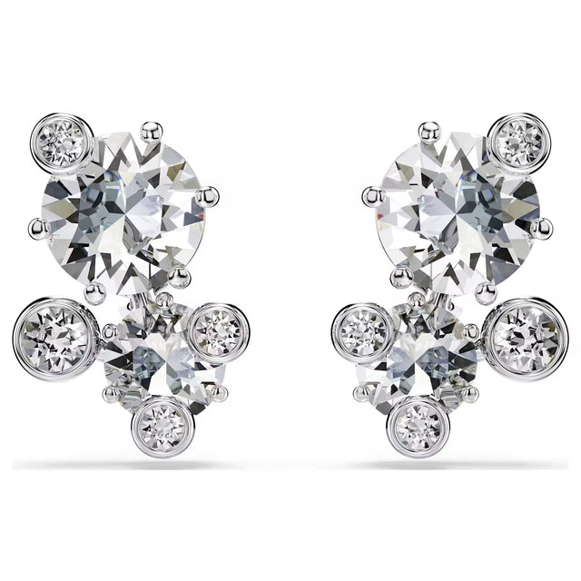 Swarovski Constella stud starry earrings, Round cut, White, Rhodium plated