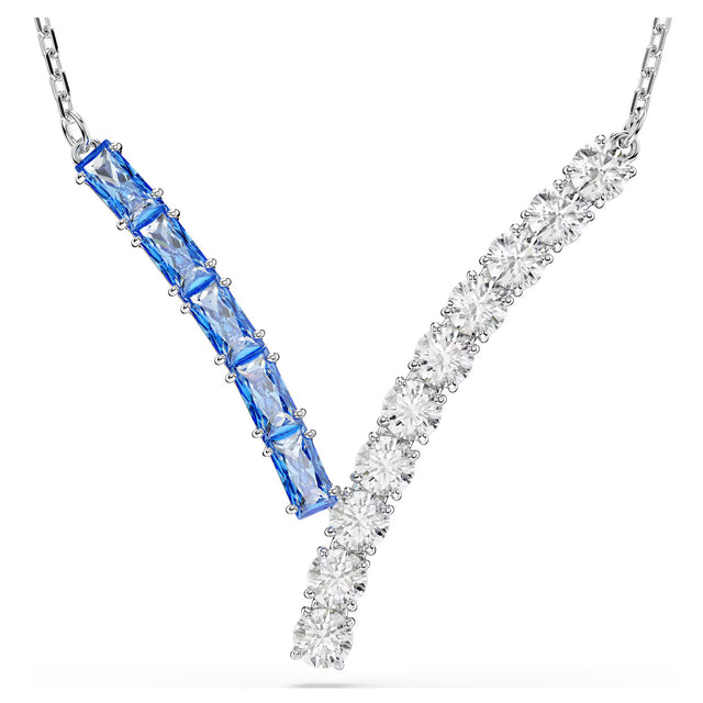 Swarovski Matrix pendant, Mixed cuts, Blue, Rhodium plated