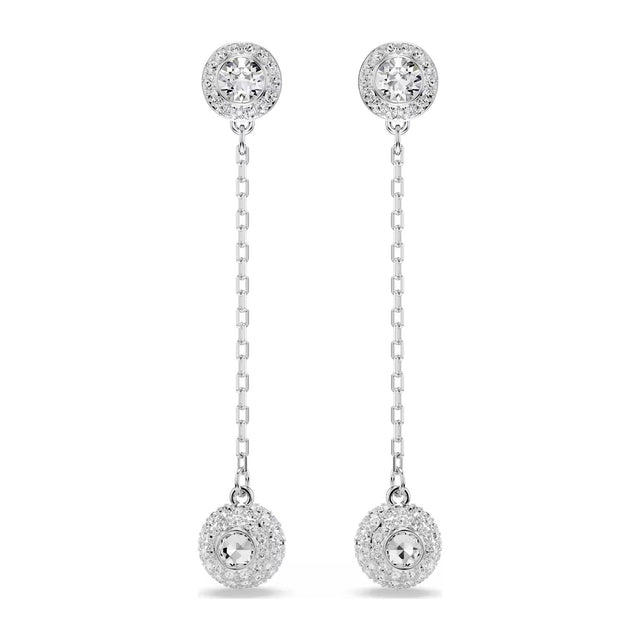 Swarovski Una Angelic drop earrings, Round cut, White, Rhodium plated