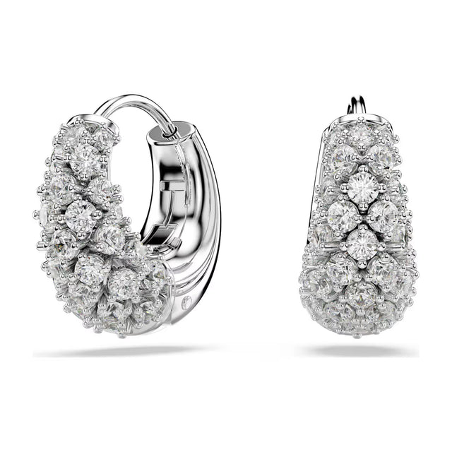 Swarovski Sublima Hoop Earrings, White, Rhodium plated