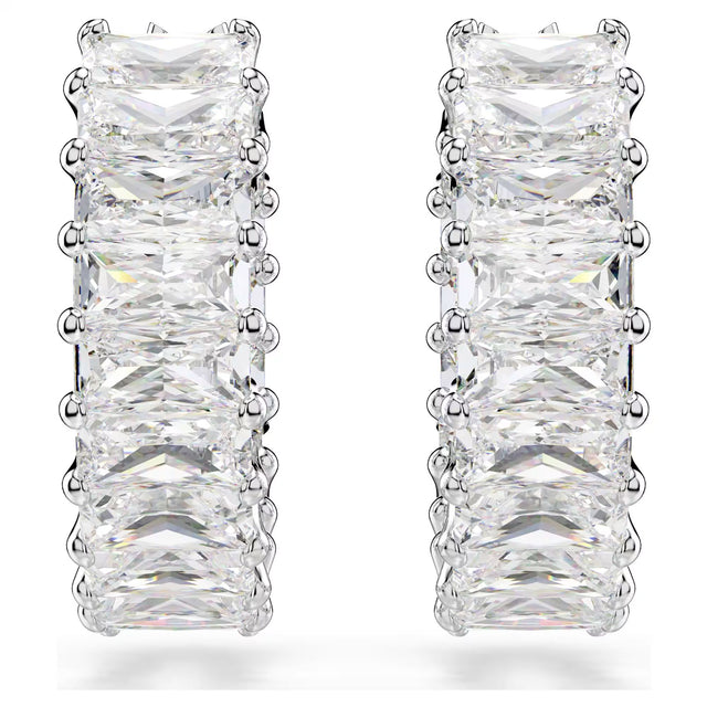 Swarovski Matrix hoop earrings, Baguette cut, White, Rhodium plated