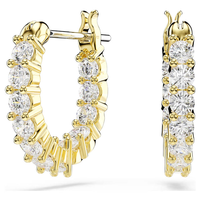 Swarovski Matrix Vittore hoop earrings, Round cut, White, Gold-tone plated