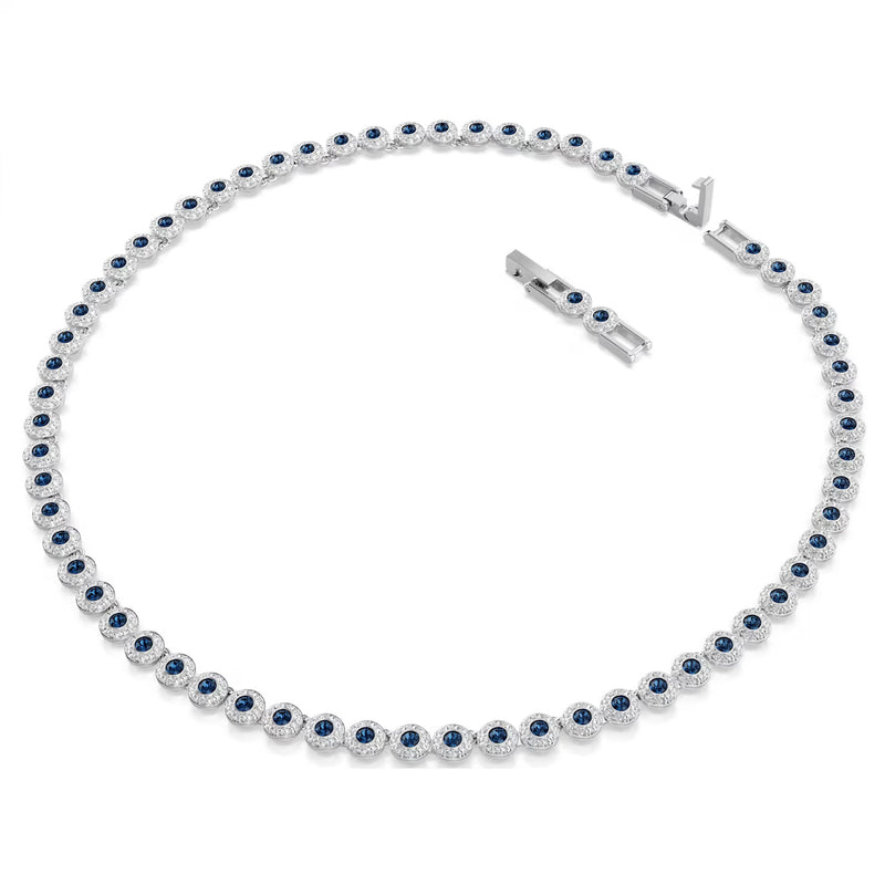 Swarovski Una Angelic Tennis necklace, Round cut, Blue, Rhodium plated