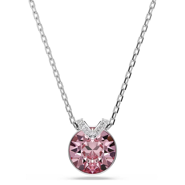 Swarovski Bella V pendant, Round cut, Pink, Rhodium plated