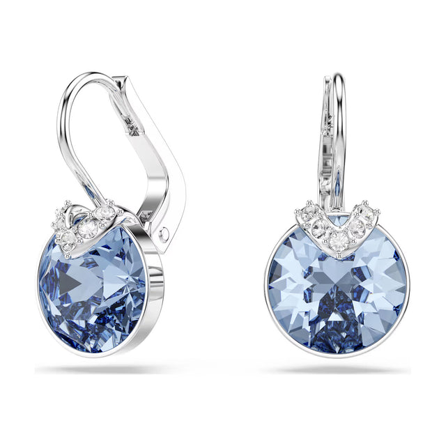 Swarovski Bella V drop earrings, Round cut, Blue, Rhodium plated