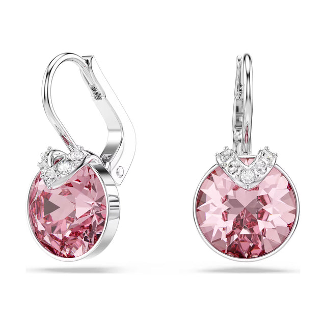 Swarovski Bella V earrings, Round cut, Pink, Rhodium plated