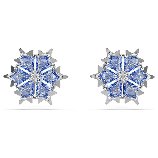 Swarovski Magic stud earrings, Snowflake, Blue, Rhodium plated