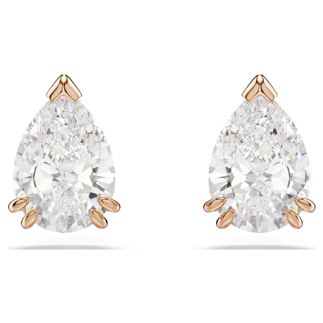 Swarovski Stilla earrings, Pear drop, White, Rose gold-tone plated