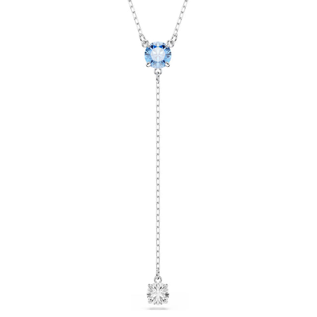 Swarovski Stilla necklace, Drop, Round cut, Blue, Rhodium plated