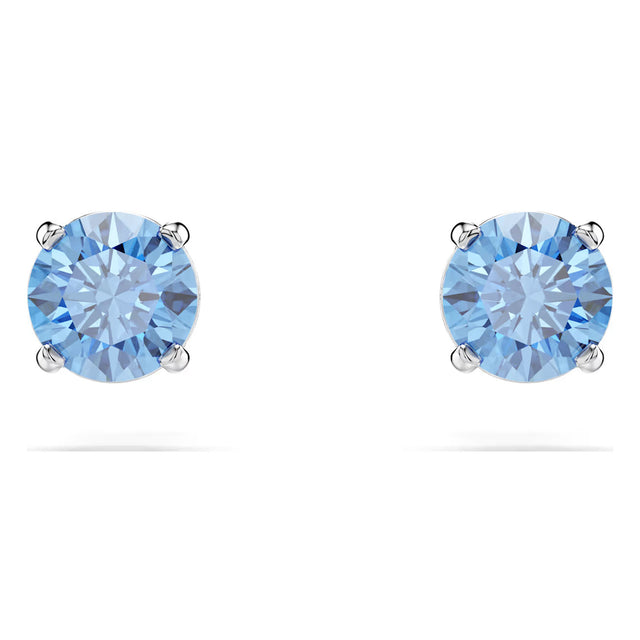 Swarovski Stilla stud earrings, Round cut, Blue, Rhodium plated