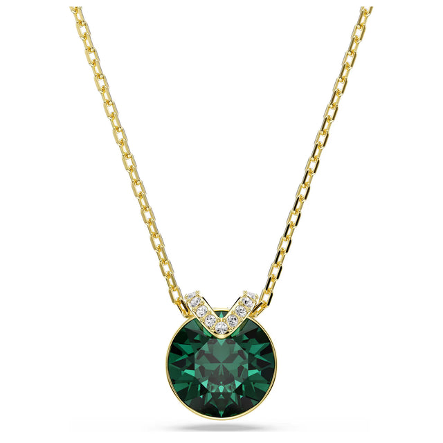 Swarovski Bella V pendant, Round cut, Green, Gold-tone plated