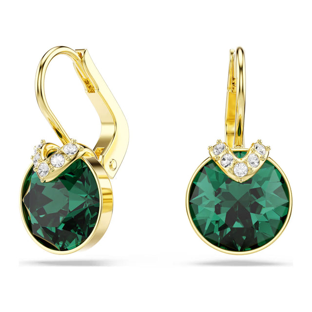 Swarovski Bella V drop earrings, Round cut, Green, Gold-tone plated