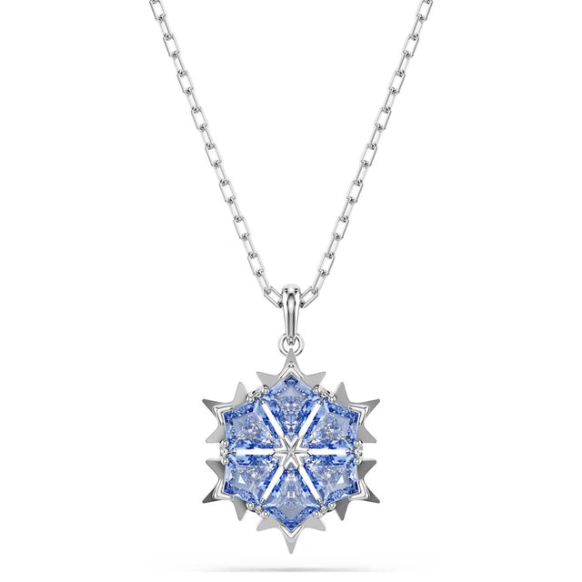 Swarovski Magic pendant, Snowflake, Blue, Rhodium plated
