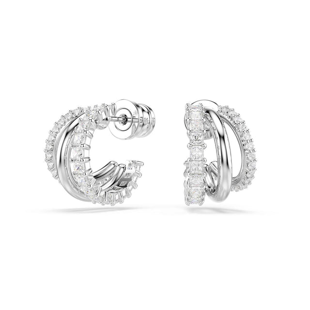 Swarovski Hyperbola hoop earrings, Round cut, Mini, White, Rhodium plated