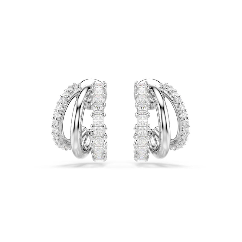 Swarovski Hyperbola hoop earrings, Round cut, Mini, White, Rhodium plated