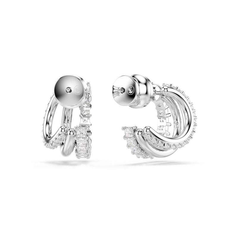 Swarovski Hyperbola hoop earrings, Round cut, Mini, White, Rhodium plated