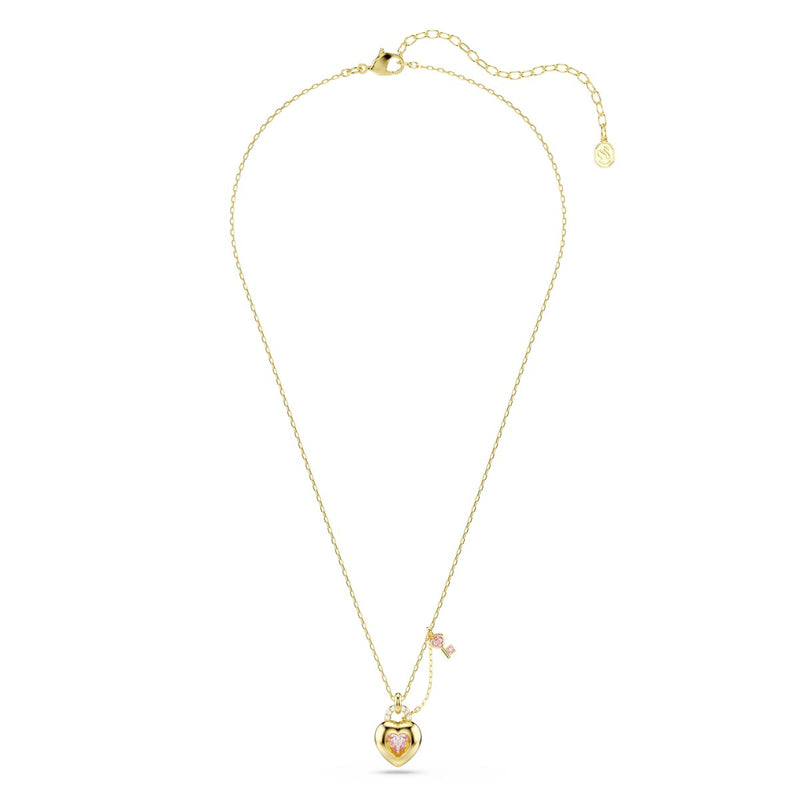 Swarovski Idyllia pendant, Mixed cuts, Heart, Key, Pink, Gold-tone plated