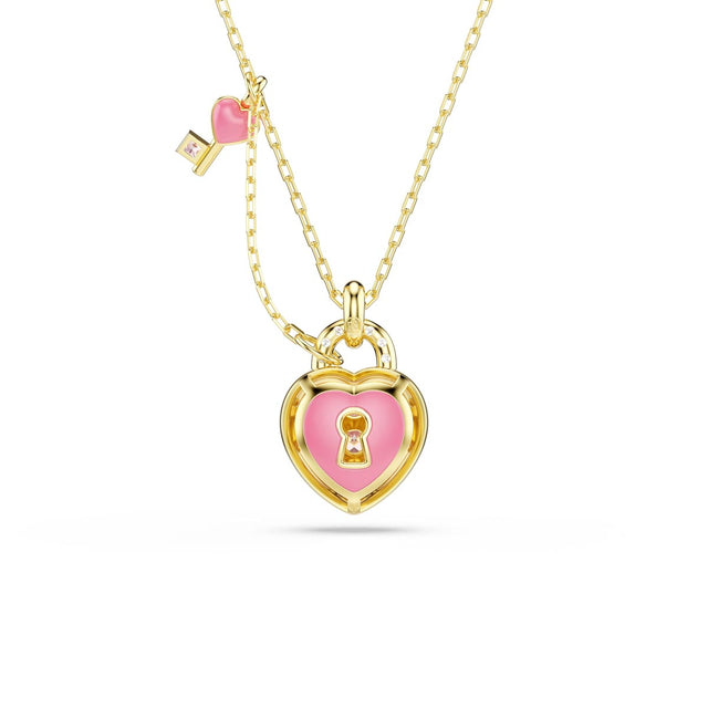 Swarovski Idyllia pendant, Mixed cuts, Heart, Key, Pink, Gold-tone plated