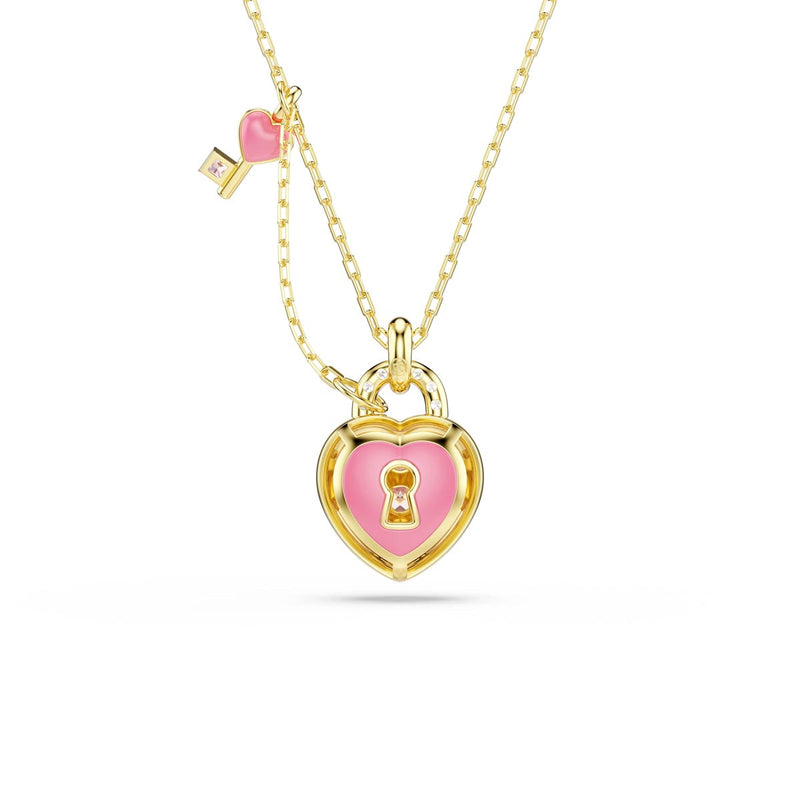 Swarovski Idyllia pendant, Mixed cuts, Heart, Key, Pink, Gold-tone plated