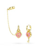 Swarovski Idyllia drop earrings with ear cuff, Mixed cuts, Heart with key, Pink, Gold-tone plated