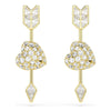 Swarovski Idyllia drop earrings, Mixed cuts, Heart with arrow, White, Gold-tone plated