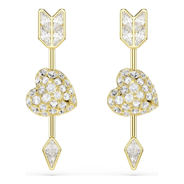 Swarovski Idyllia drop earrings, Mixed cuts, Heart with arrow, White, Gold-tone plated