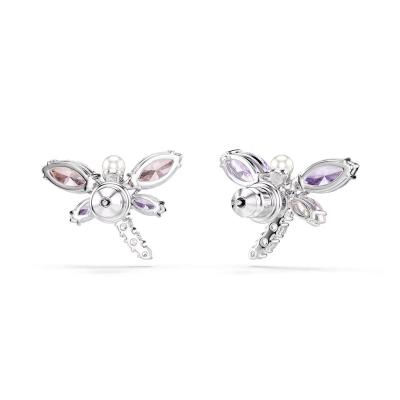 Swarovski x Ariana Grande stud earrings, Mixed cuts, Dragonfly, Multicolored, Rhodium plated