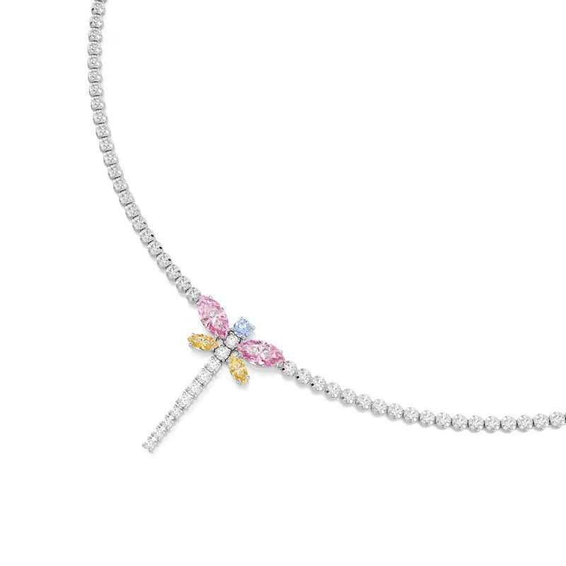 Swarovski x Ariana Grande Tennis Y necklace, Mixed cuts, Dragonfly, Multicolored, Rhodium plated