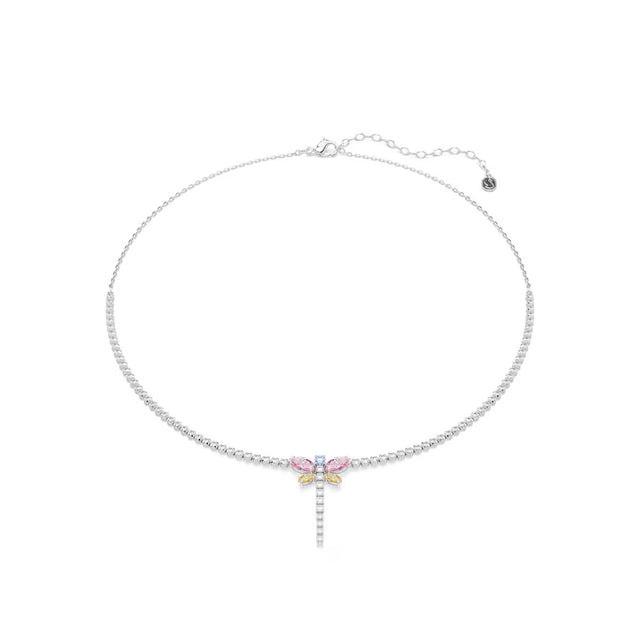 Swarovski x Ariana Grande Tennis Y necklace, Mixed cuts, Dragonfly, Multicolored, Rhodium plated