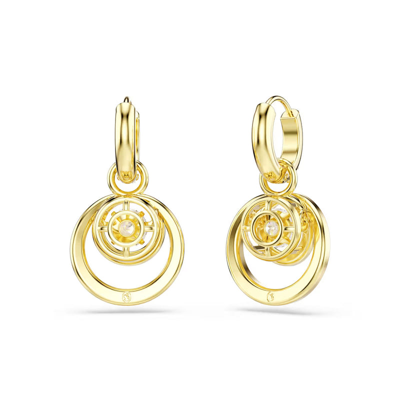Swarovski Hyperbola drop earrings, Round cut, White, Gold-tone plated