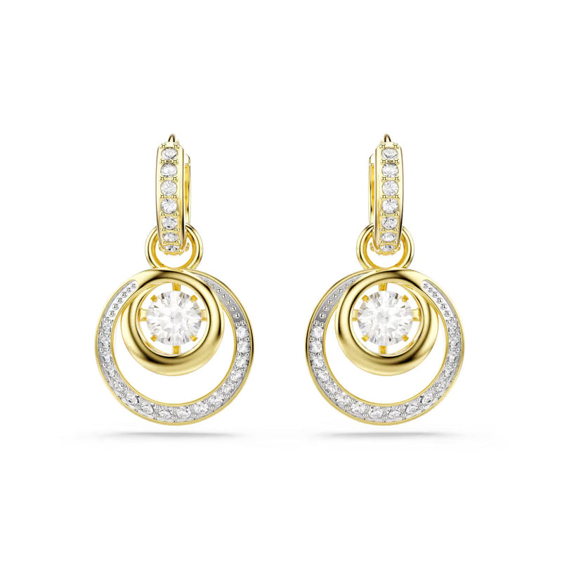 Swarovski Hyperbola drop earrings, Round cut, White, Gold-tone plated