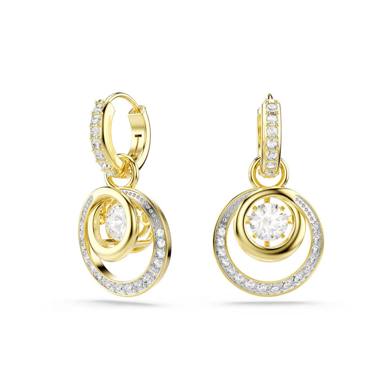 Swarovski Hyperbola drop earrings, Round cut, White, Gold-tone plated