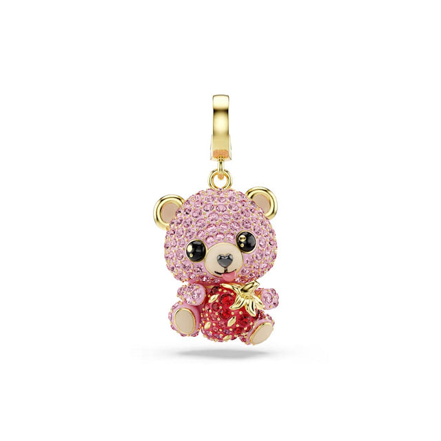 Swarovski Idyllia charm, Mixed cuts, Teddy, Pink, Gold-tone plated