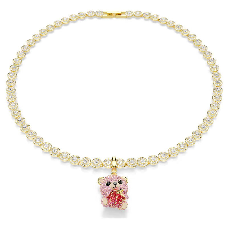 Swarovski Idyllia charm, Mixed cuts, Teddy, Pink, Gold-tone plated