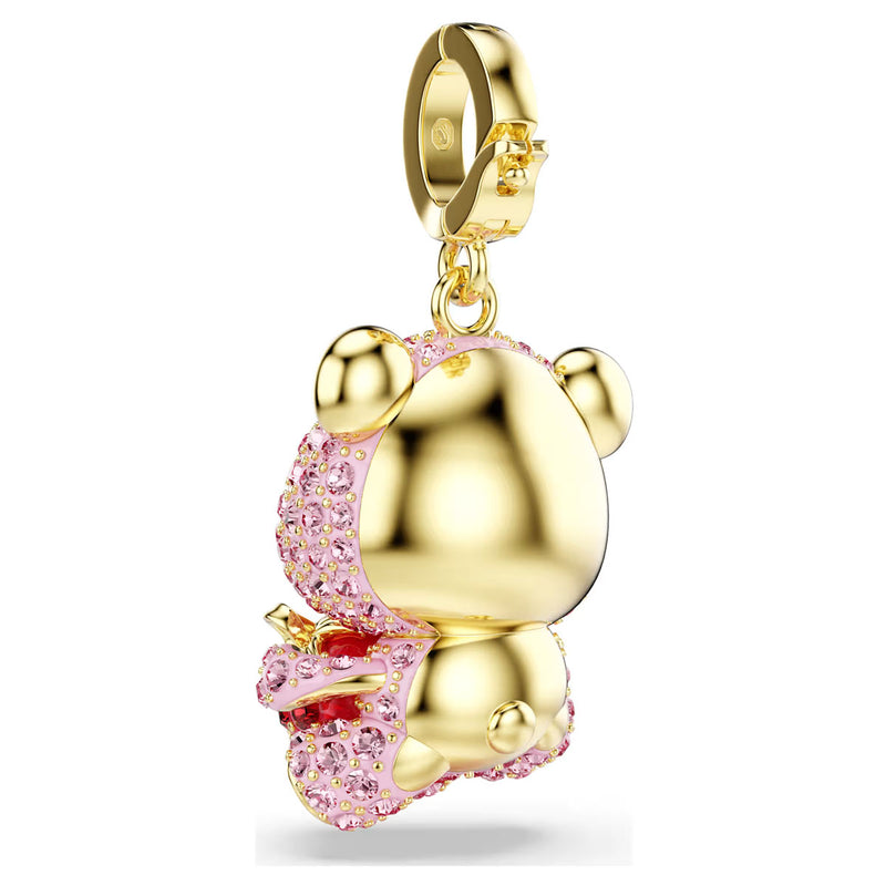 Swarovski Idyllia charm, Mixed cuts, Teddy, Pink, Gold-tone plated