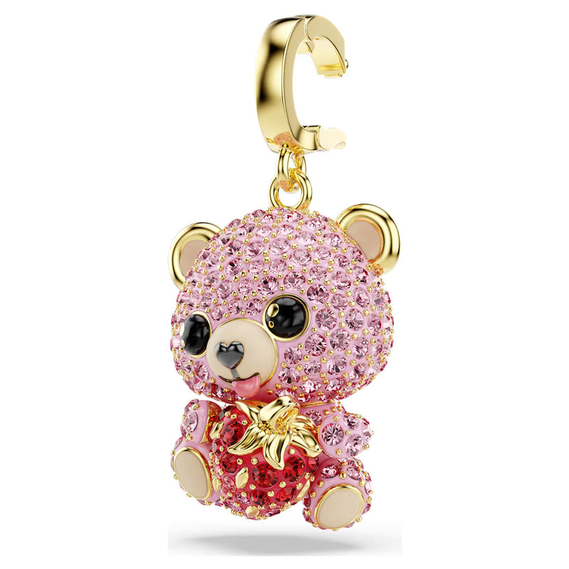 Swarovski Idyllia charm, Mixed cuts, Teddy, Pink, Gold-tone plated