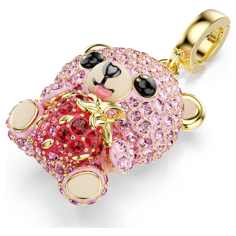 Swarovski Idyllia charm, Mixed cuts, Teddy, Pink, Gold-tone plated