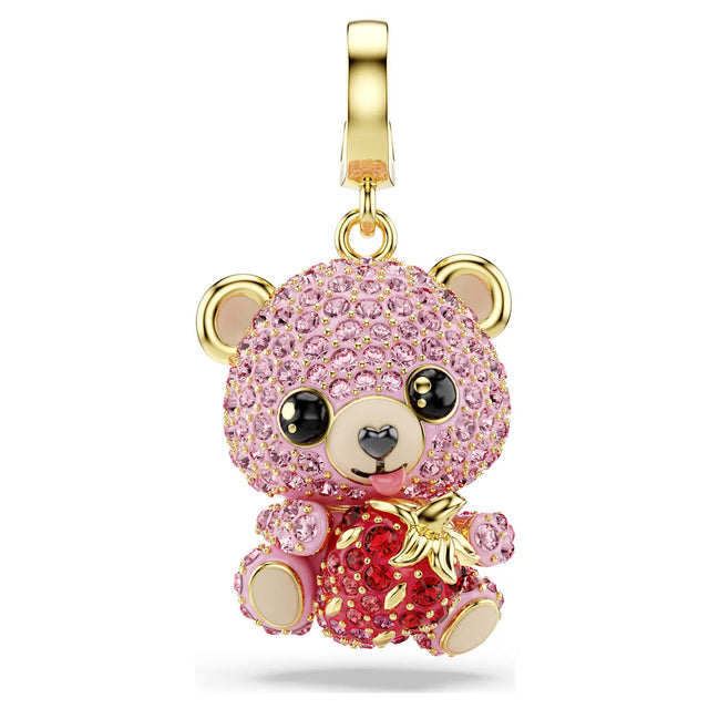 Swarovski Idyllia charm, Mixed cuts, Teddy, Pink, Gold-tone plated