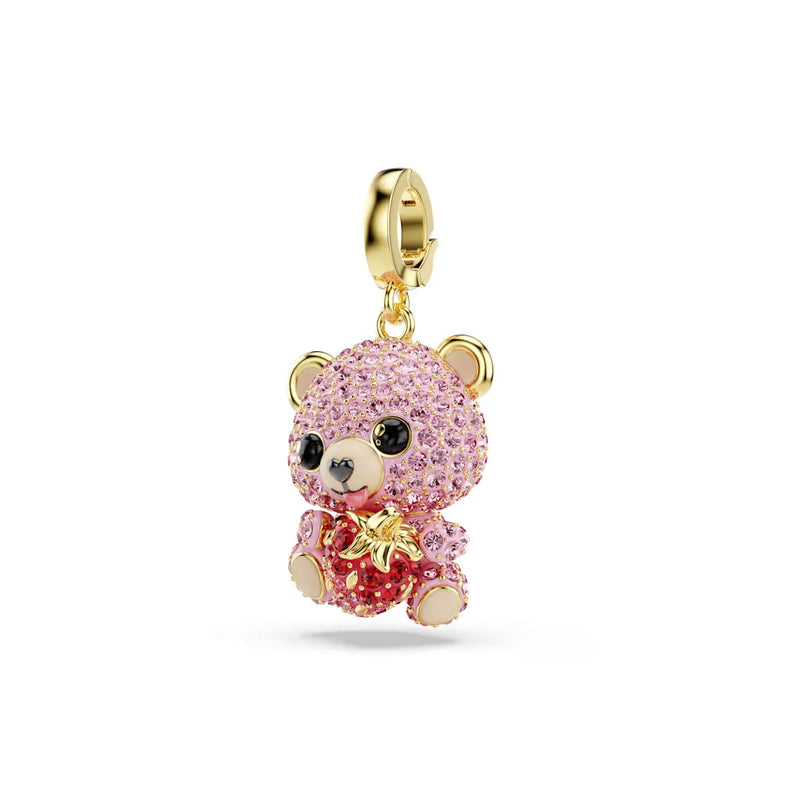 Swarovski Idyllia charm, Mixed cuts, Teddy, Pink, Gold-tone plated