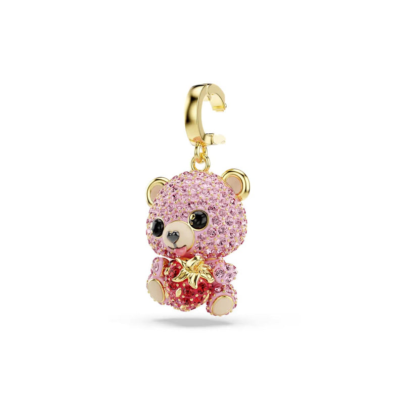 Swarovski Idyllia charm, Mixed cuts, Teddy, Pink, Gold-tone plated