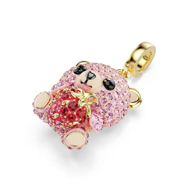 Swarovski Idyllia charm, Mixed cuts, Teddy, Pink, Gold-tone plated