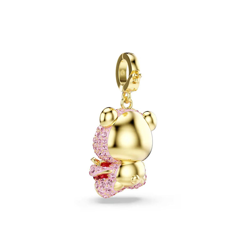 Swarovski Idyllia charm, Mixed cuts, Teddy, Pink, Gold-tone plated
