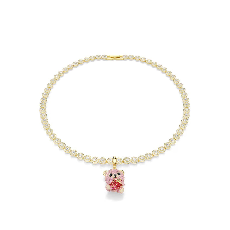 Swarovski Idyllia charm, Mixed cuts, Teddy, Pink, Gold-tone plated